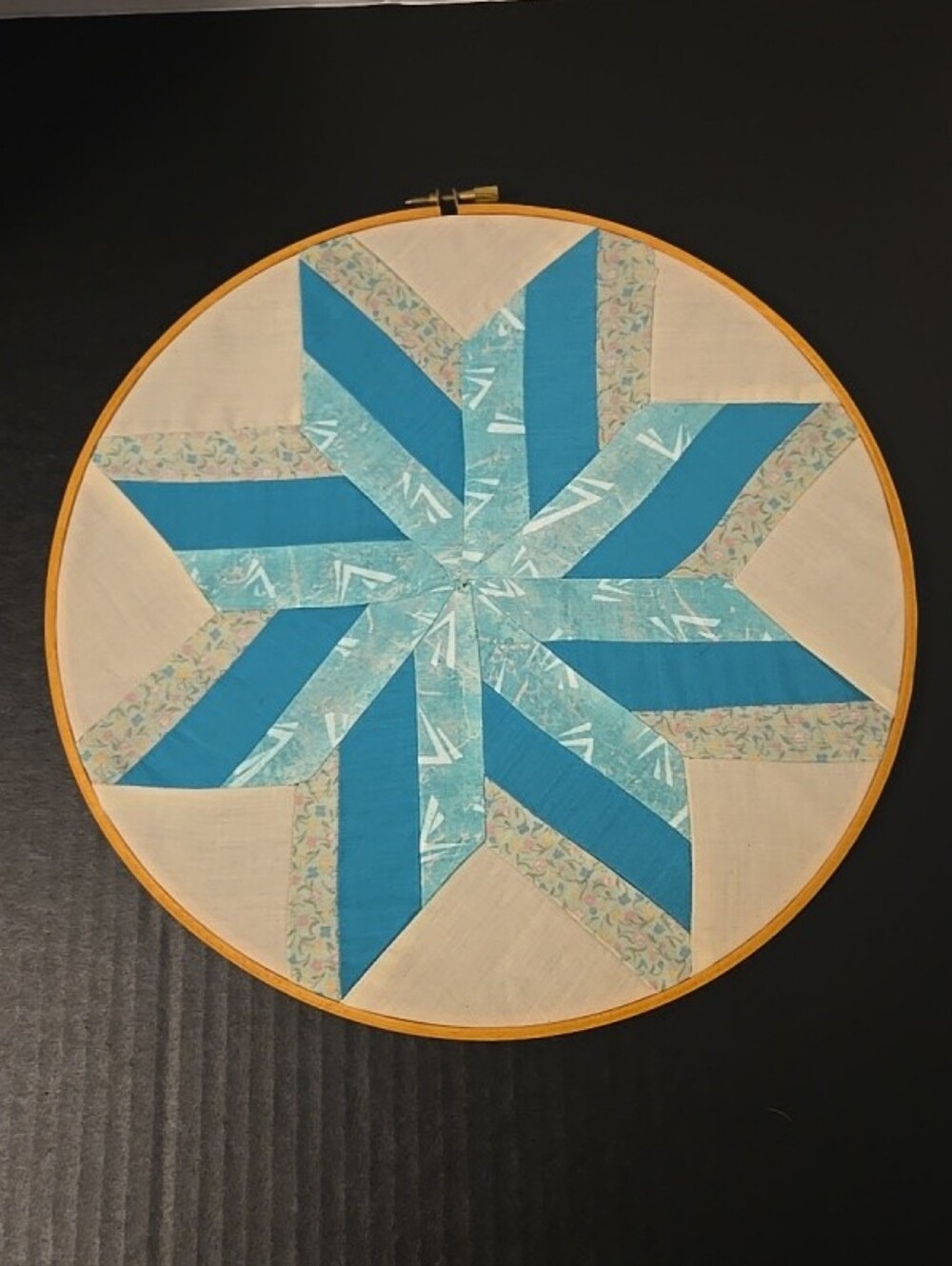 Vintage Handmade Quilt Round Wall Hanging In Loop.  Nursery Cottagecore Decor